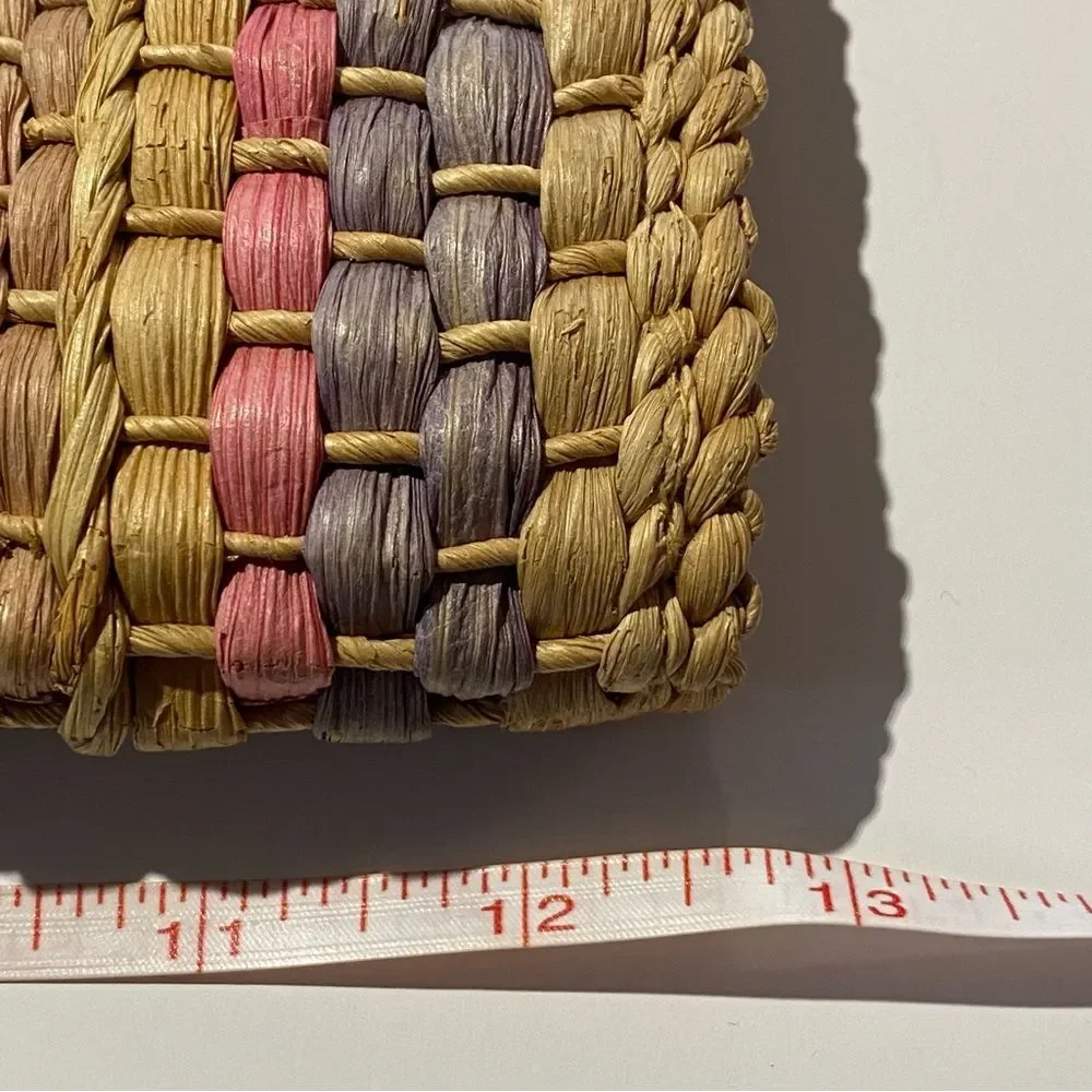 Vintage Straw Chic Flap Beach Boho Summer Multi-Color Striped Clutch Hand Bag
